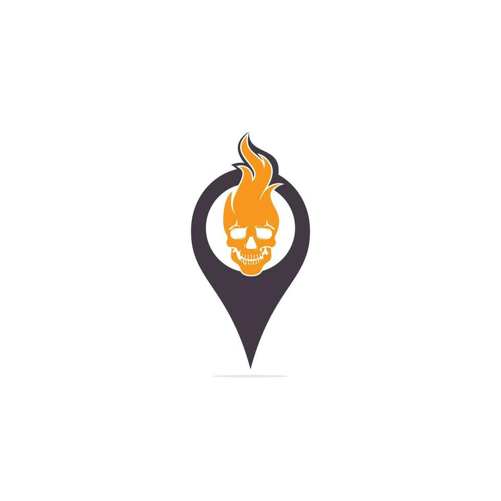 vector schedel en kaart wijzer logo combinatie. dood en GPS locator symbool of icoon.