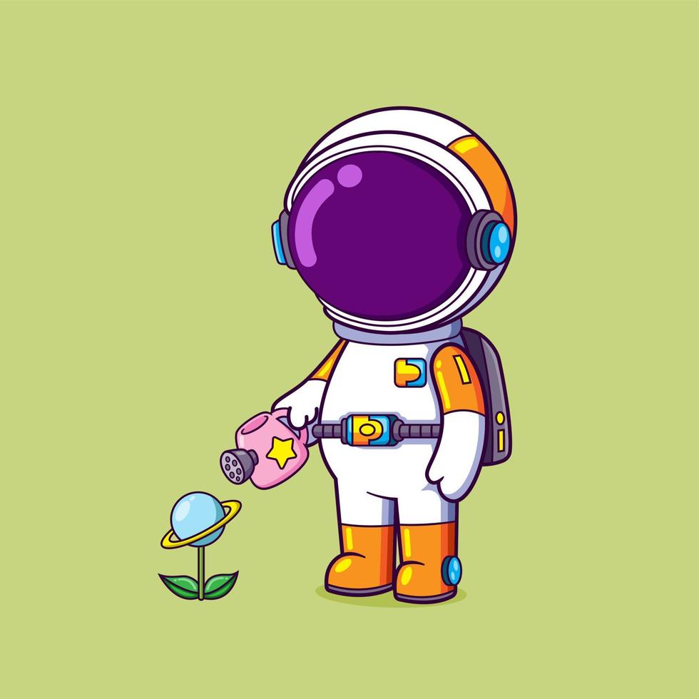 de astronaut is gieter een planeet bloem in buitenste heelal en het is groei vector