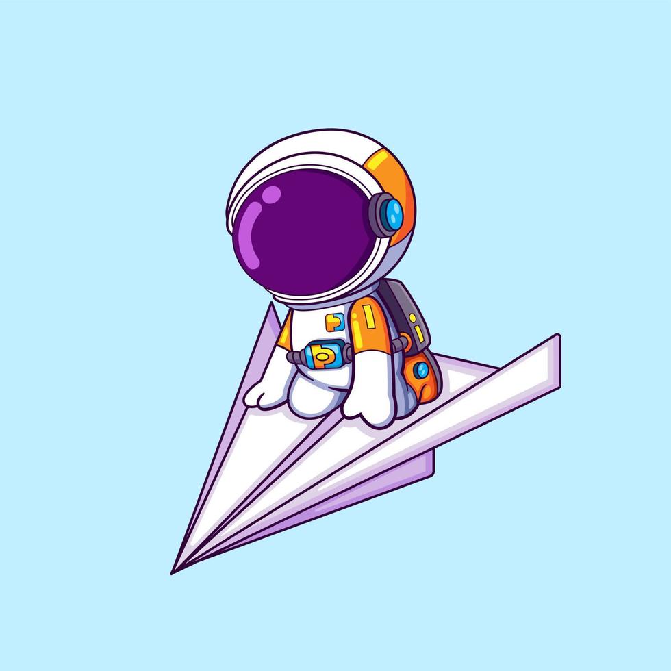 de schattig astronaut is zittend en vliegend Aan de papier vliegtuig vector