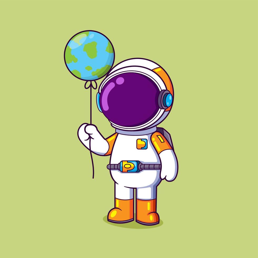 de schattig astronaut is Holding de groot ballon met de aarde kaarten vector