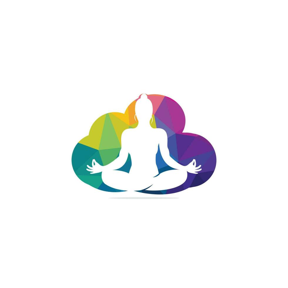 yoga met wolk vorm logo ontwerp sjabloon. natuurlijk producten logo. schoonheidsmiddelen icoon. spa logo. schoonheid salon logo. sjabloon voor yoga centrum, spa centrum of yoga studio. vector