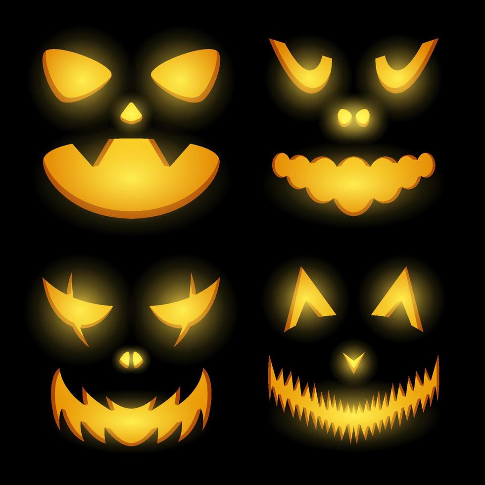 halloween pompoen gezicht set, vector illustratie