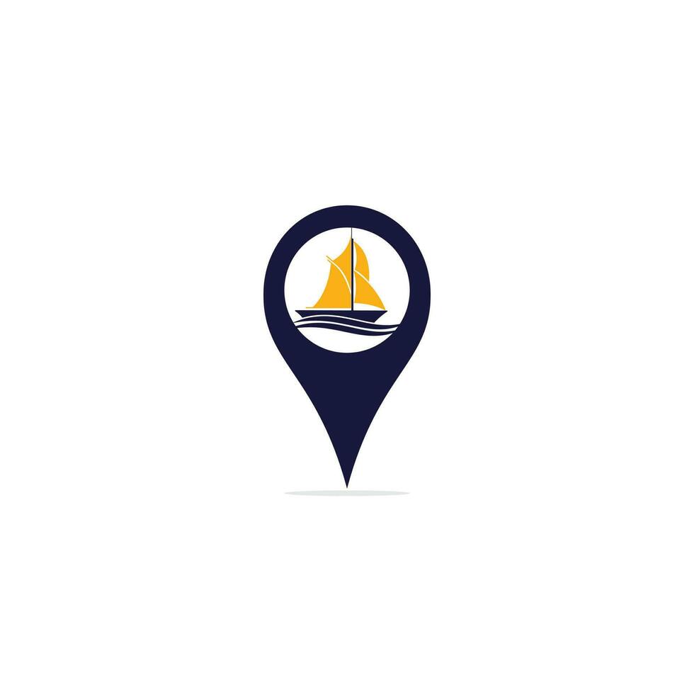 vector schip en kaart wijzer logo combinatie. boot en GPS locator symbool of icoon.