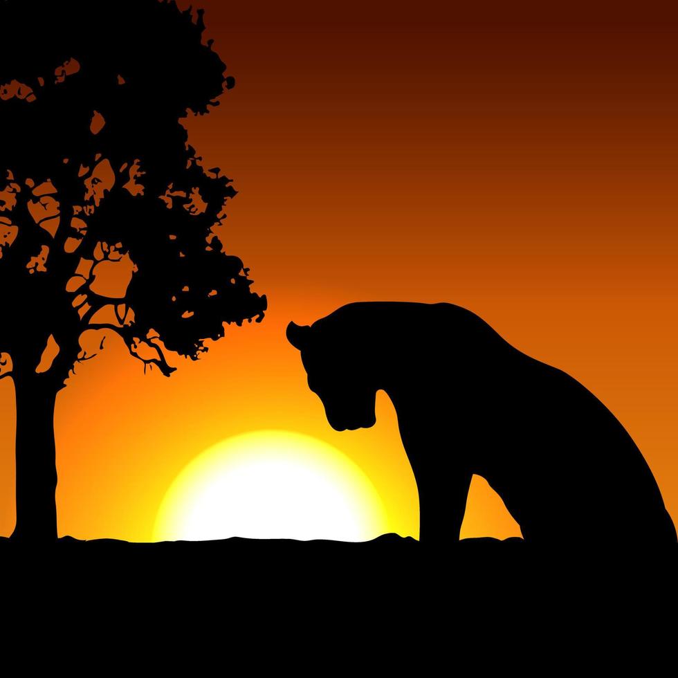 visie van de silhouet van een tijger in savanne. helling achtergrond vector