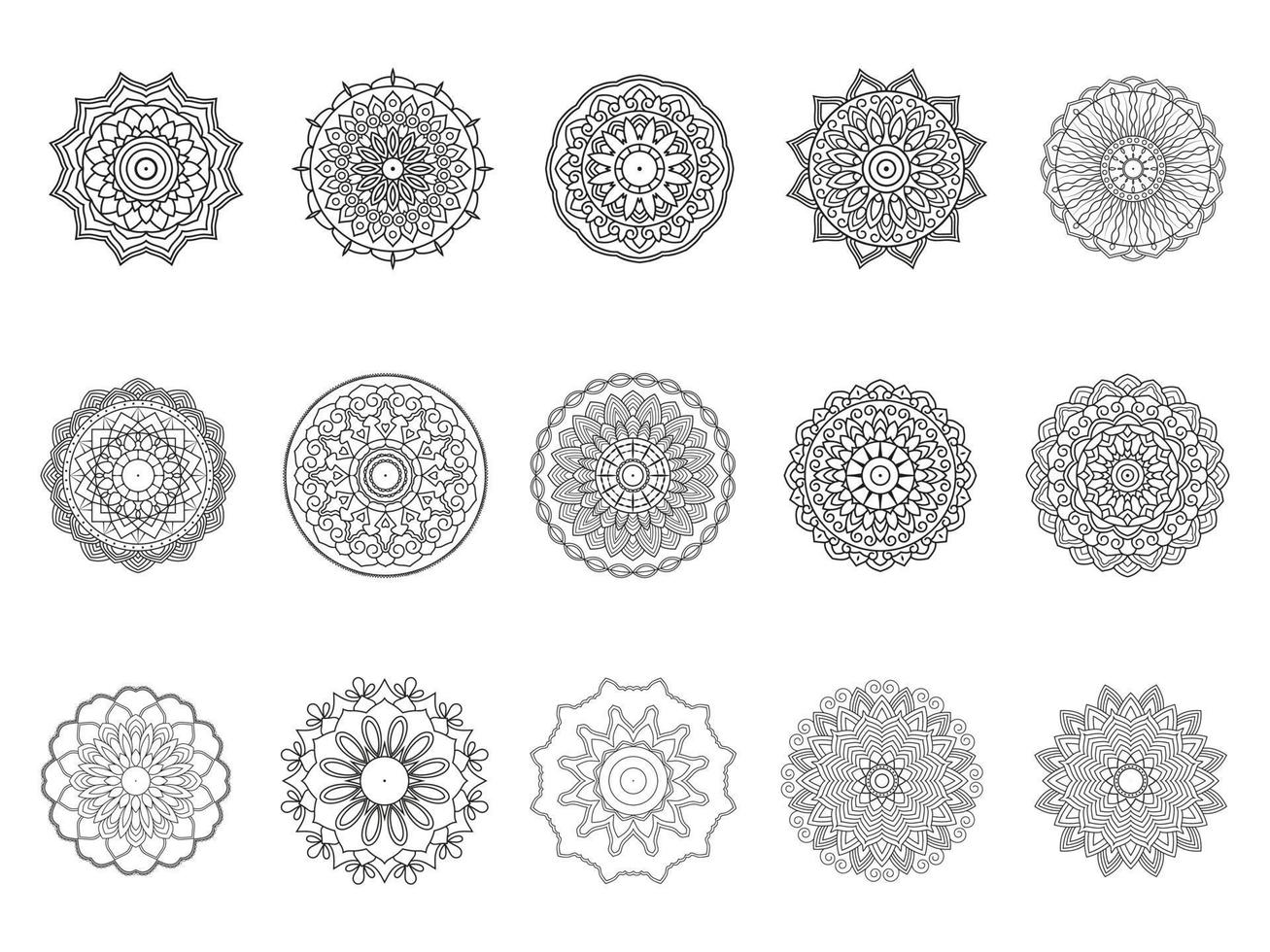 15 mandala circulaire patroon ontwerp reeks voor henna, mehndi, tatoeëren, decoratie. decoratief ornament in etnisch oosters stijl. kleur boek bladzijde bundel vector