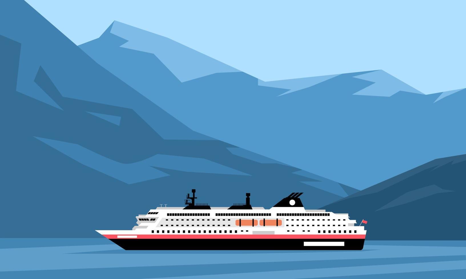 reis schip Noors fjord landschap vector artwork