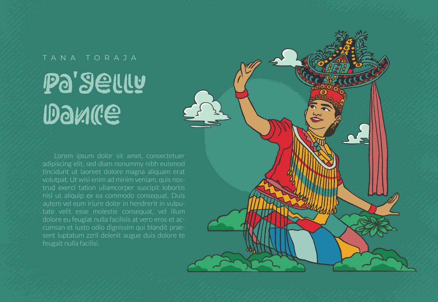 toraja pagellu danser illustratie hand- getrokken Indonesisch culturen voor sociaal media sjabloon of achtergrond vector