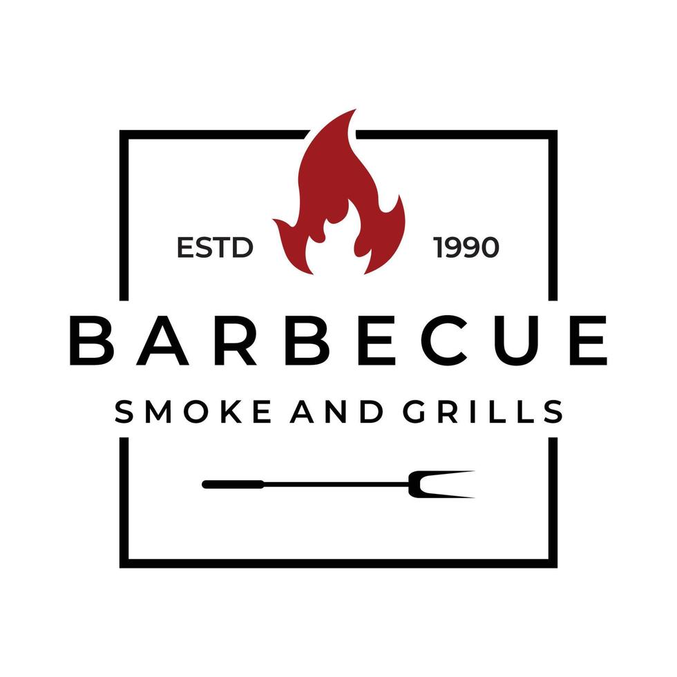 gegrild barbecue typografie logo ontwerp met gekruiste brand en spatula.logos voor restaurants, cafés en bars. vector