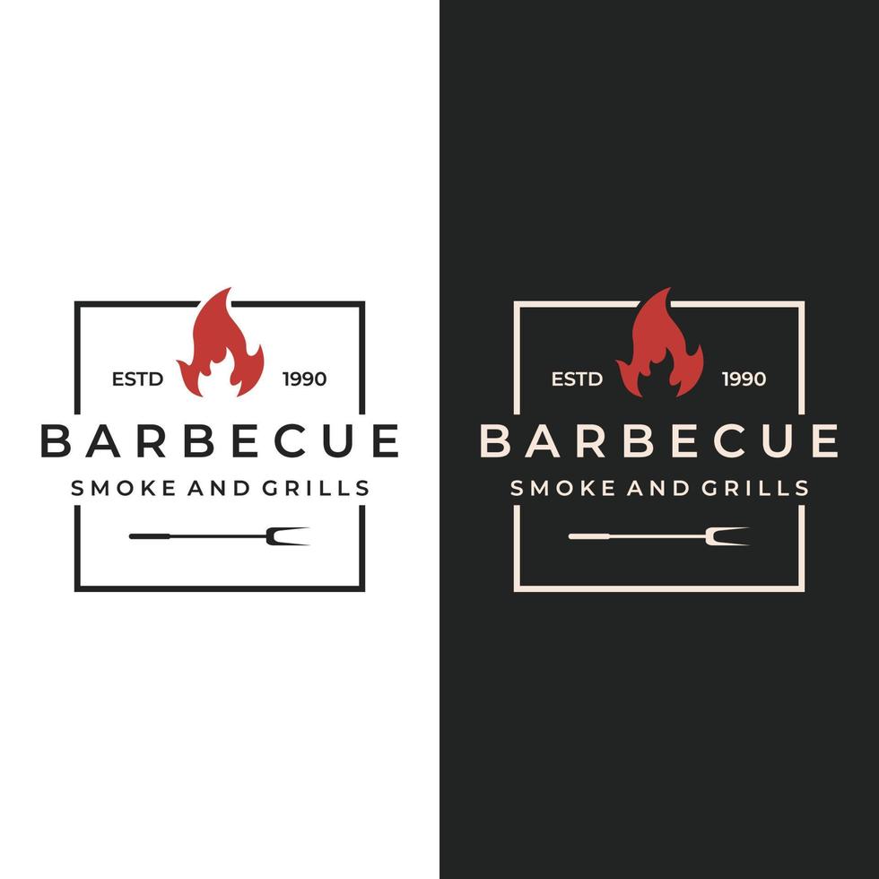 gegrild barbecue typografie logo ontwerp met gekruiste brand en spatula.logos voor restaurants, cafés en bars. vector