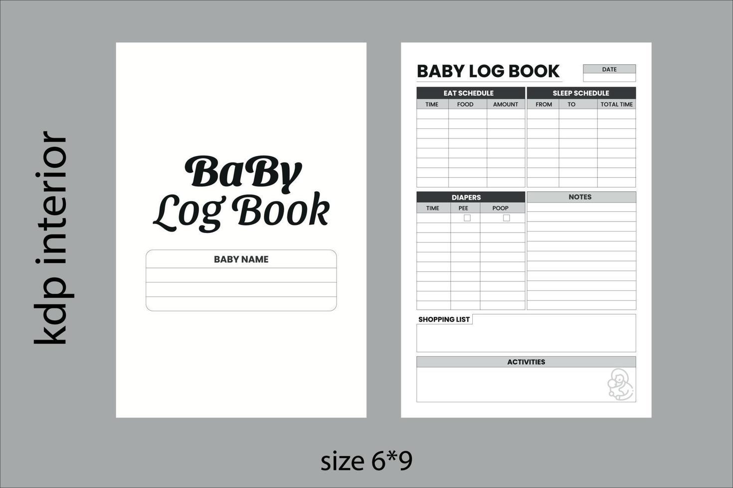 baby logboek kdp interieur sjabloon. baby logboek tracker vector