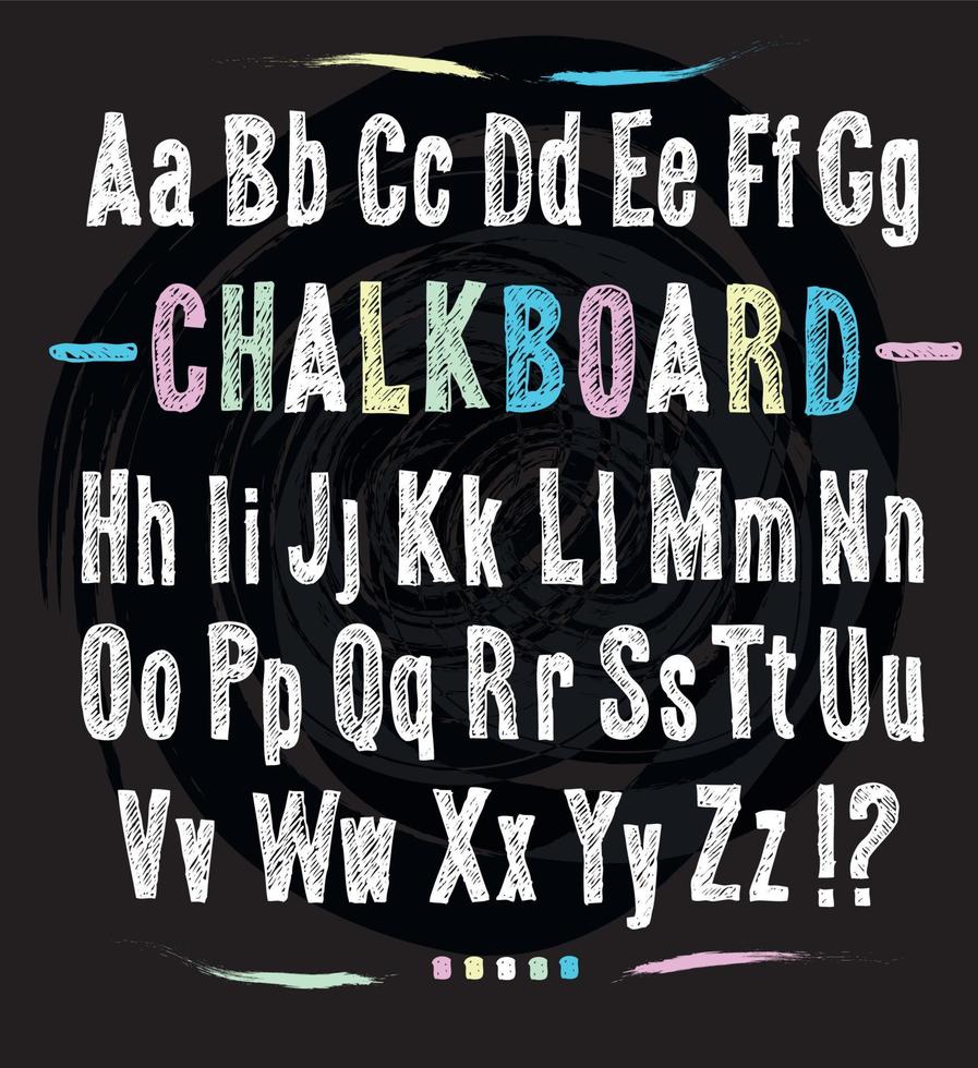 schoolbord lettertype. hand- trek alfabet. vector