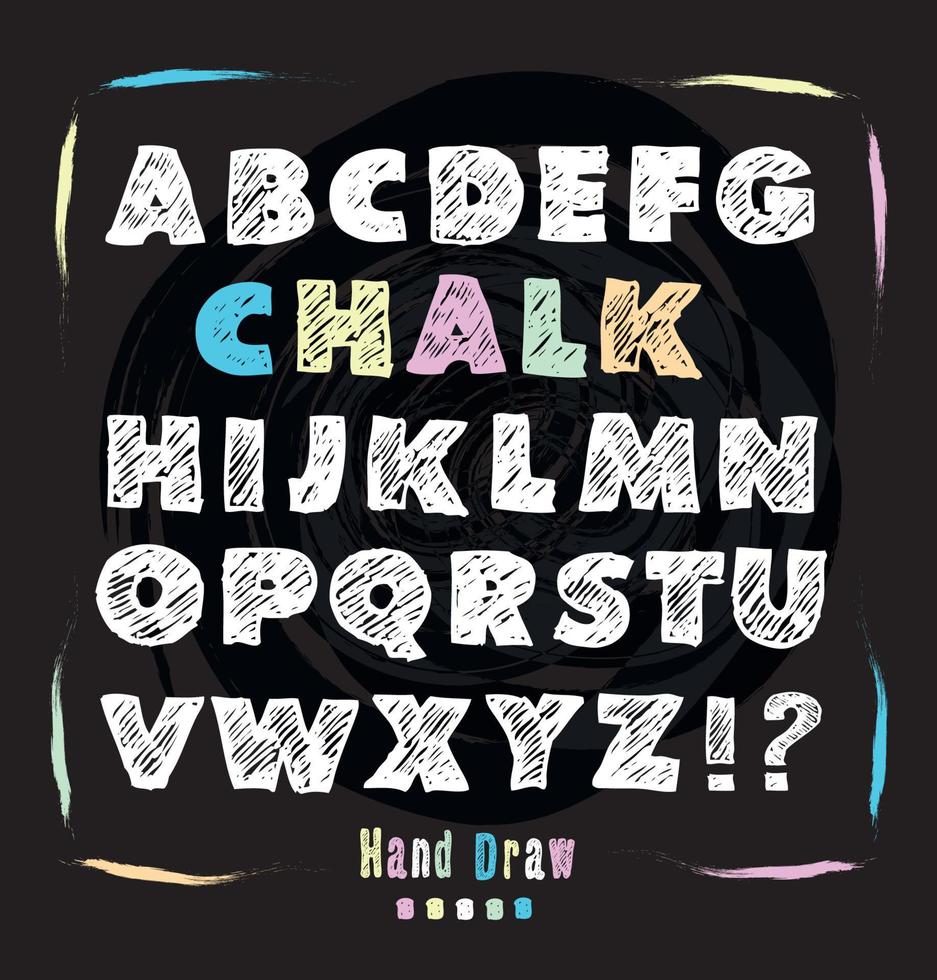 schoolbord lettertype. hand- trek alfabet. vector