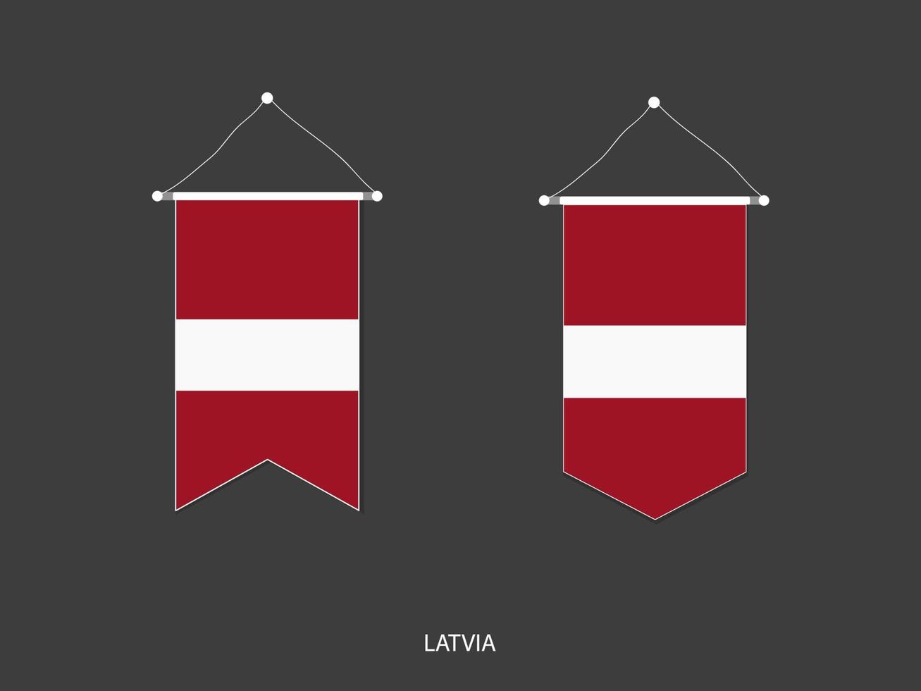 Letland vlag in divers vorm geven aan, voetbal vlag wimpel vector ,vector illustratie.