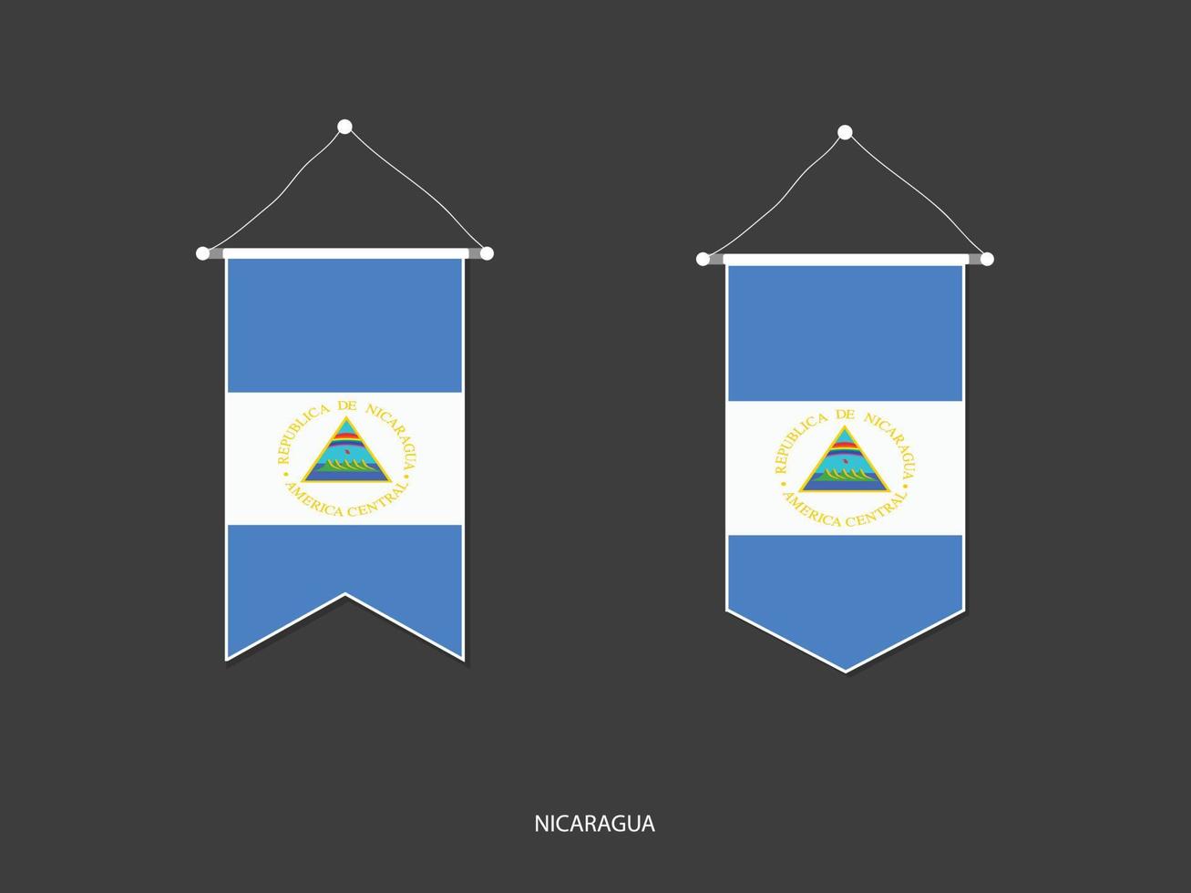 Nicaragua vlag in divers vorm geven aan, voetbal vlag wimpel vector ,vector illustratie.