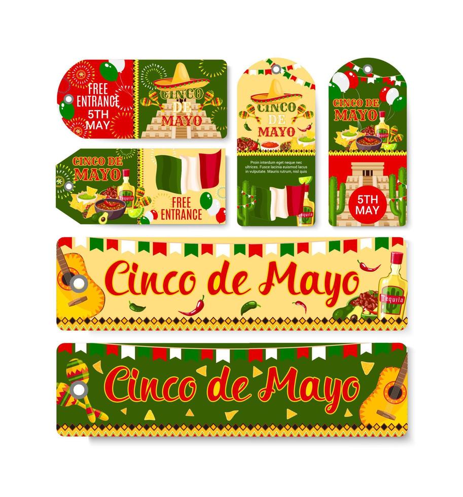 cinco de mayo Mexicaans vakantie vector tags