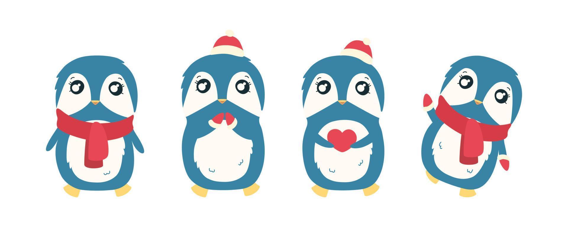 pinguïn in rood wanten en hoed. schattig Kerstmis pinguïn karakter. vector illustratie