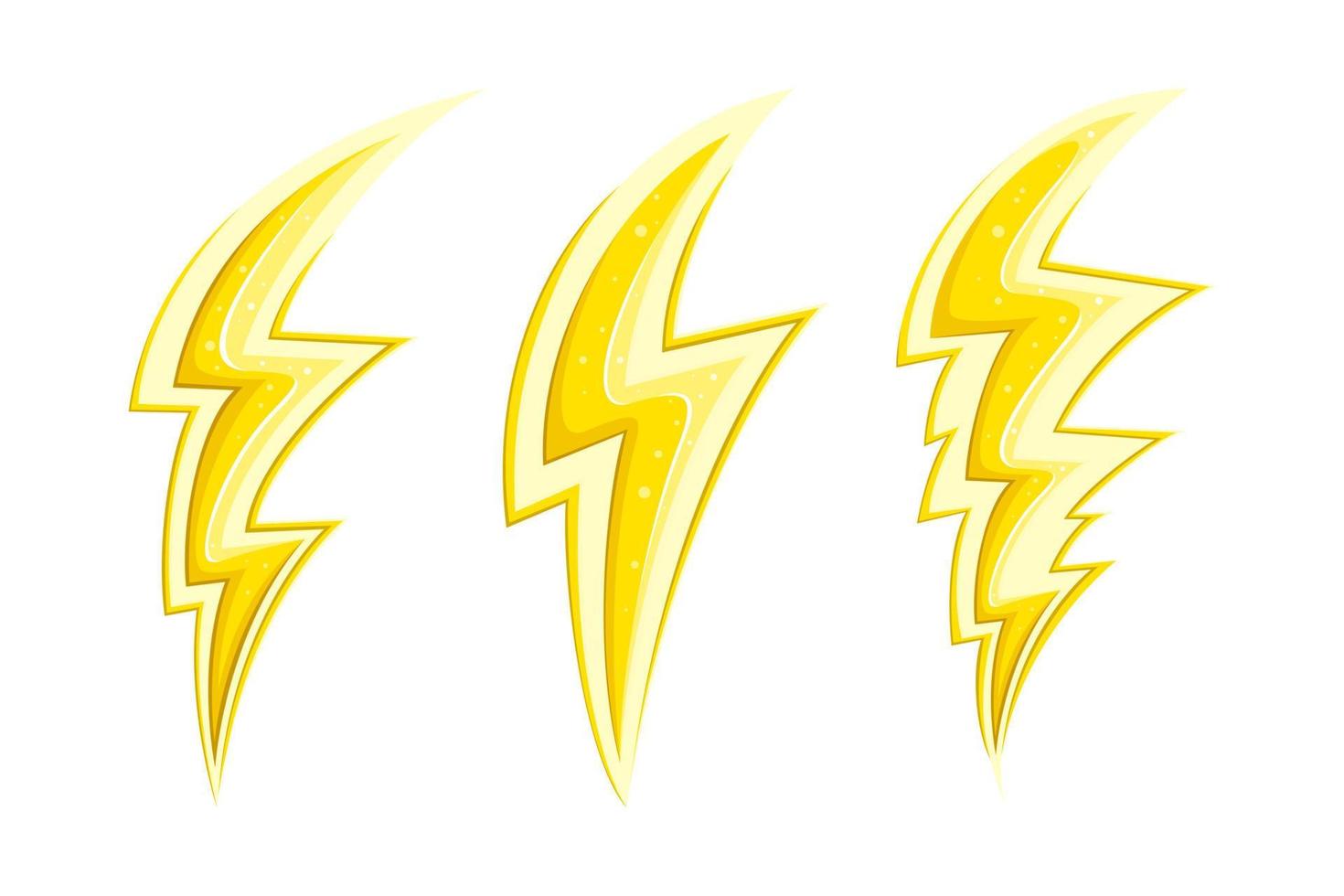 elektrisch bliksemschichten en knippert in grappig stijl. tekenfilm bliksemschichten set. vector illustratie