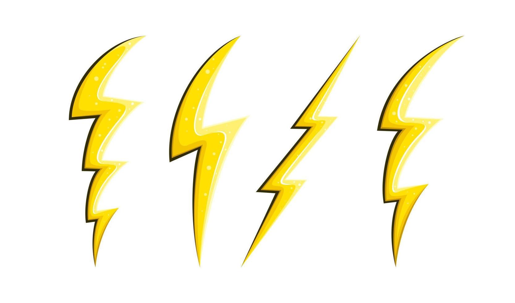 elektrisch bliksemschichten en knippert in grappig stijl, symbool van snelheid. tekenfilm bliksemschichten set. vector illustratie