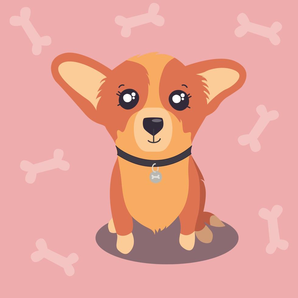 corgi puppy in een halsband Aan roze achtergrond vector