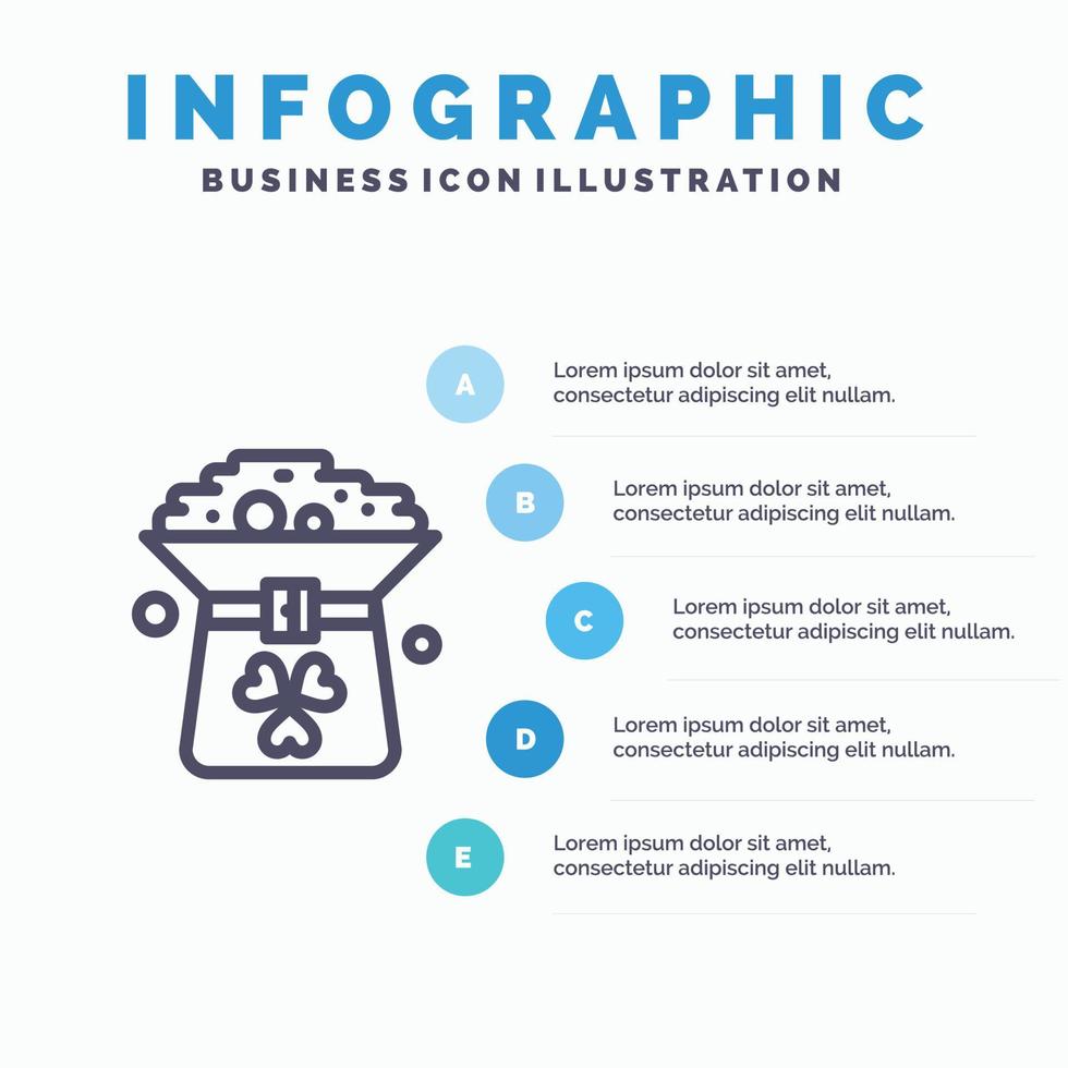 Klaver munt groen hoed in lijn icoon met 5 stappen presentatie infographics achtergrond vector