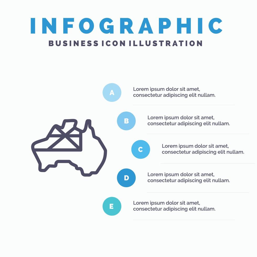 Australië kaart land vlag lijn icoon met 5 stappen presentatie infographics achtergrond vector