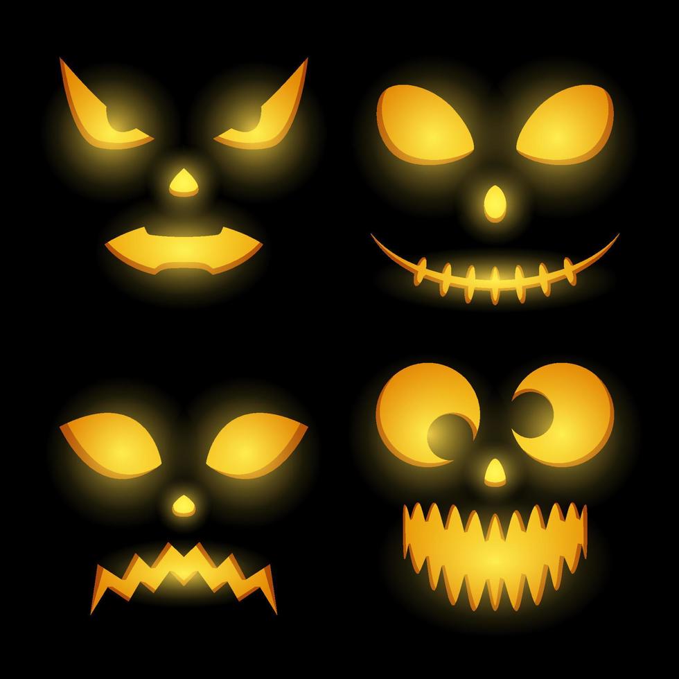 halloween pompoen gezicht set, vector illustratie