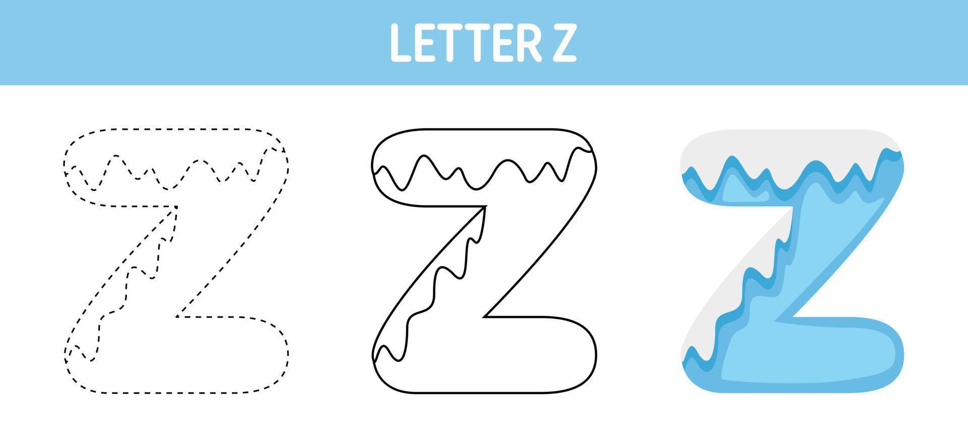 brief z sneeuw traceren en kleur werkblad voor kinderen vector