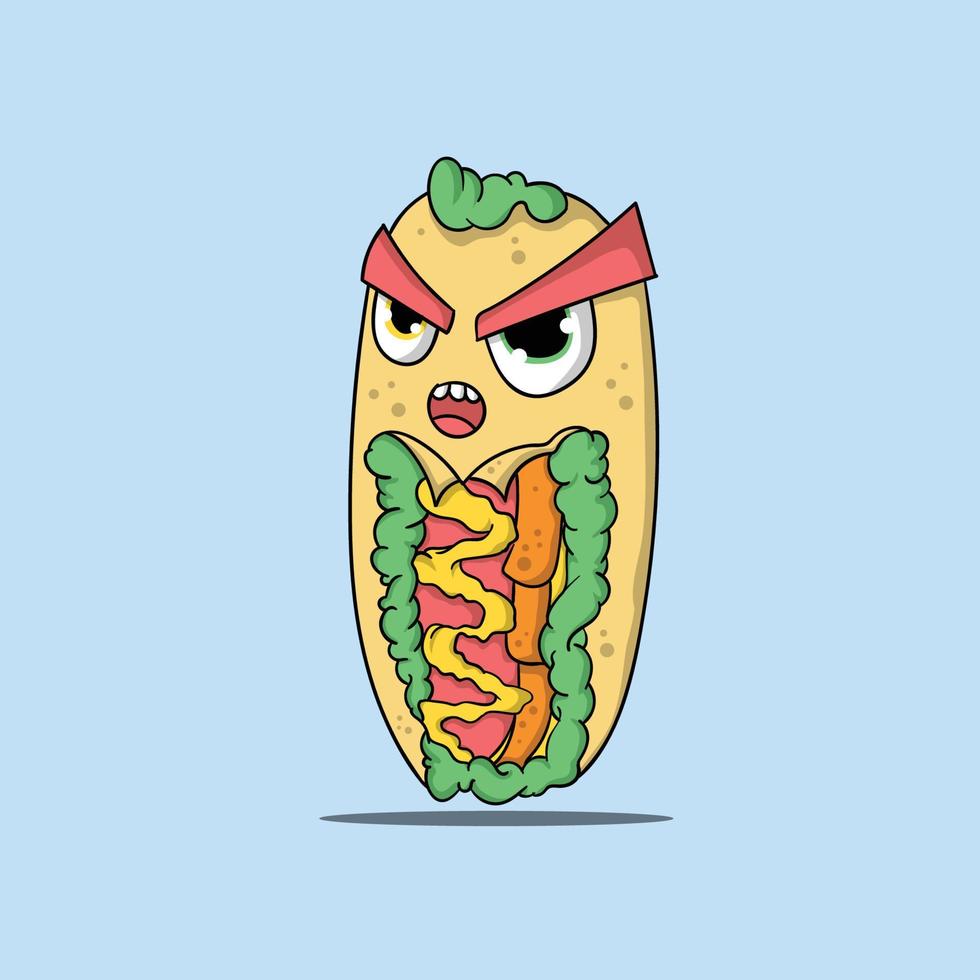 voedsel hotdog boos monster vector