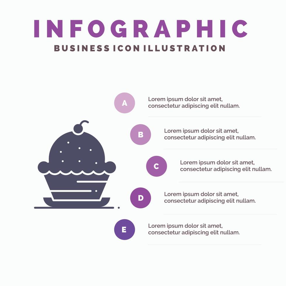 taart toetje muffin zoet dankzegging solide icoon infographics 5 stappen presentatie achtergrond vector