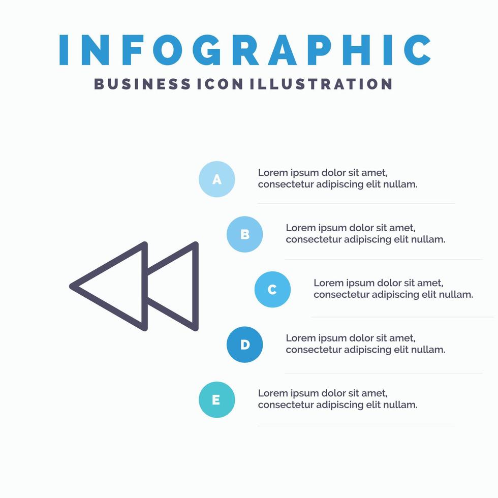 pijl terug omgekeerde terugspoelen lijn icoon met 5 stappen presentatie infographics achtergrond vector