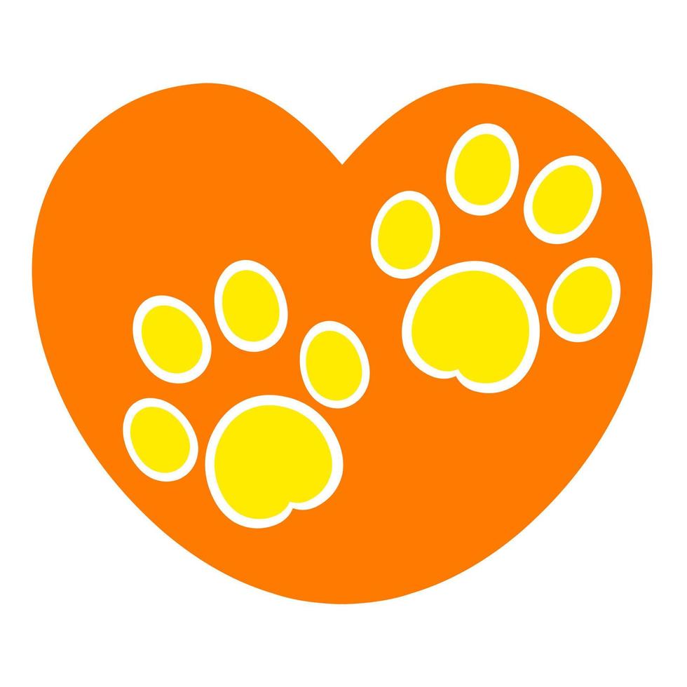 vector illustratie van twee geel kat poten met oranje hart symbool. geïsoleerd Aan een wit achtergrond. Super goed voor dierenarts logos