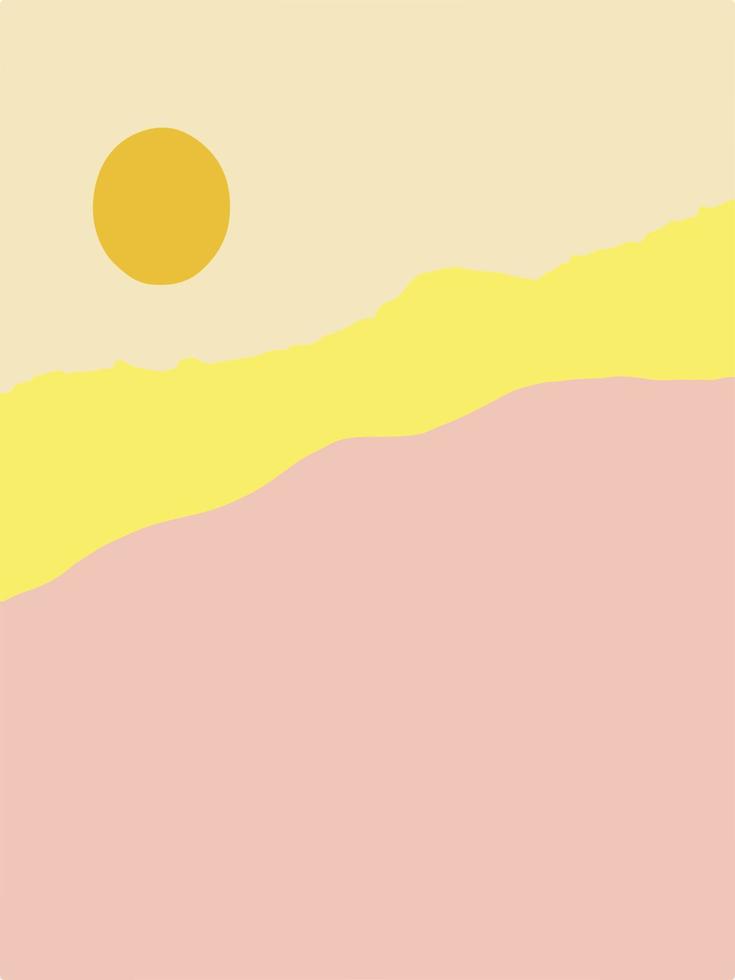 abstract minimalistisch posters in trending kleuren. landschap bergen en zon. vector illustratie. kaart sjabloon