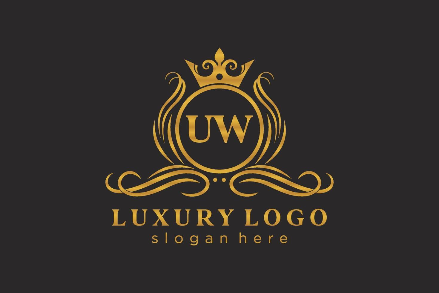 eerste u W brief Koninklijk luxe logo sjabloon in vector kunst voor restaurant, royalty, boetiek, cafe, hotel, heraldisch, sieraden, mode en andere vector illustratie.