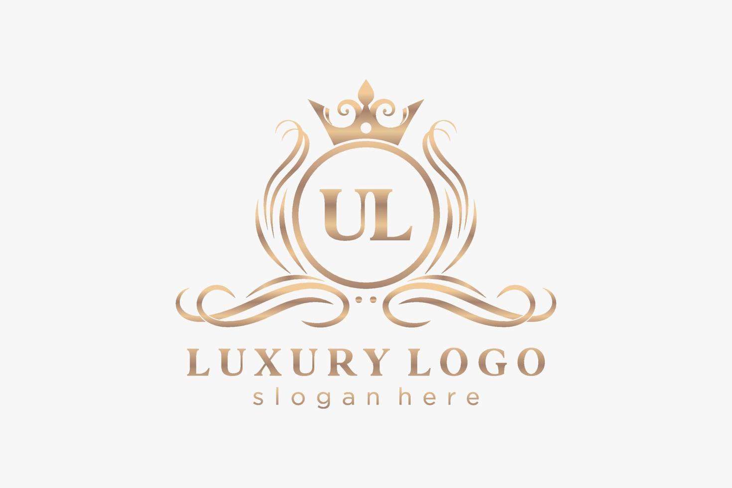 eerste ul brief Koninklijk luxe logo sjabloon in vector kunst voor restaurant, royalty, boetiek, cafe, hotel, heraldisch, sieraden, mode en andere vector illustratie.