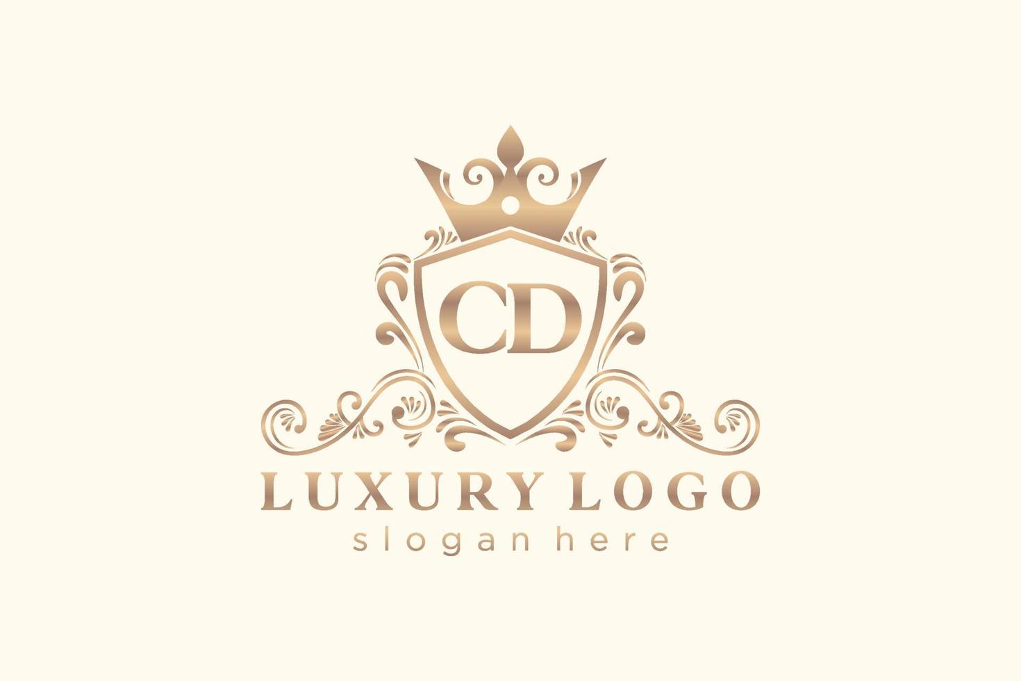 eerste CD brief Koninklijk luxe logo sjabloon in vector kunst voor restaurant, royalty, boetiek, cafe, hotel, heraldisch, sieraden, mode en andere vector illustratie.