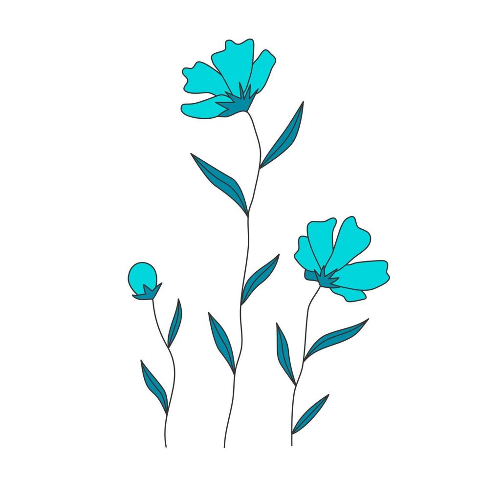 wild bloemen en bladeren ontwerp, botanisch kleur dun lijn tekening. bloemen motieven voor tatoeëren afdrukken muur kunst omslag. esthetisch elegant subtiel gemakkelijk modieus contour vector illustratie.