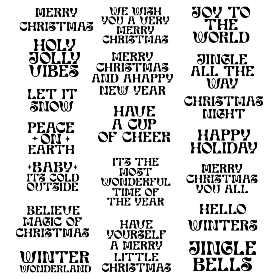 reeks van vrolijk Kerstmis en gelukkig nieuw jaar wijnoogst hand- getrokken logo's, insignes, citaten en zinnen. vector