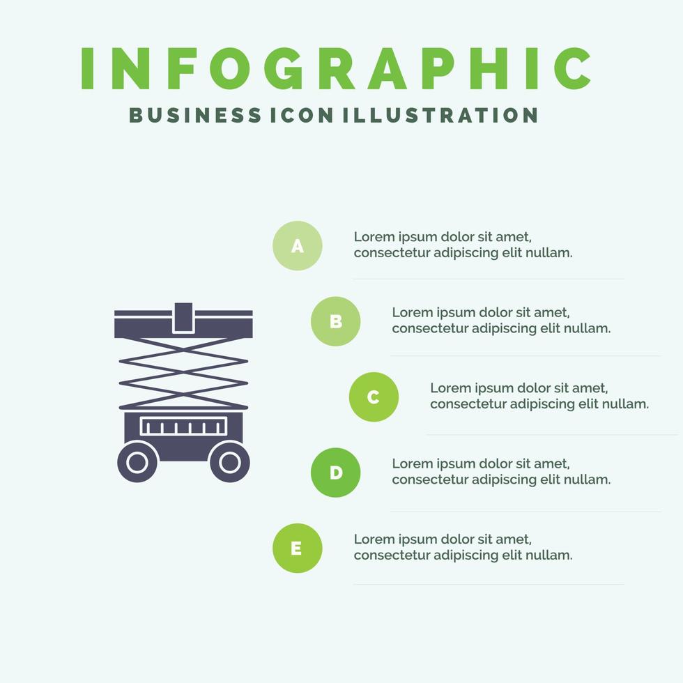 optillen heftruck magazijn lifter solide icoon infographics 5 stappen presentatie achtergrond vector