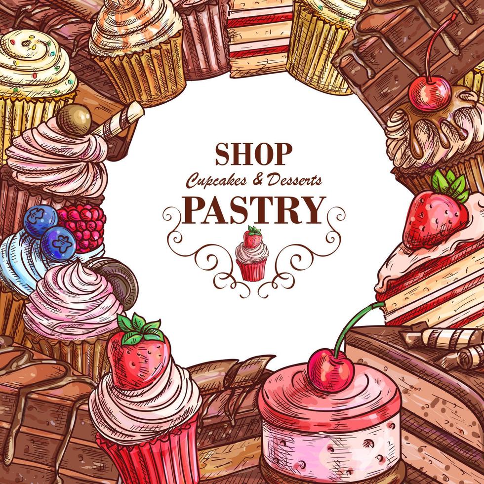 vector gebakje winkel schetsen desserts cakes poster