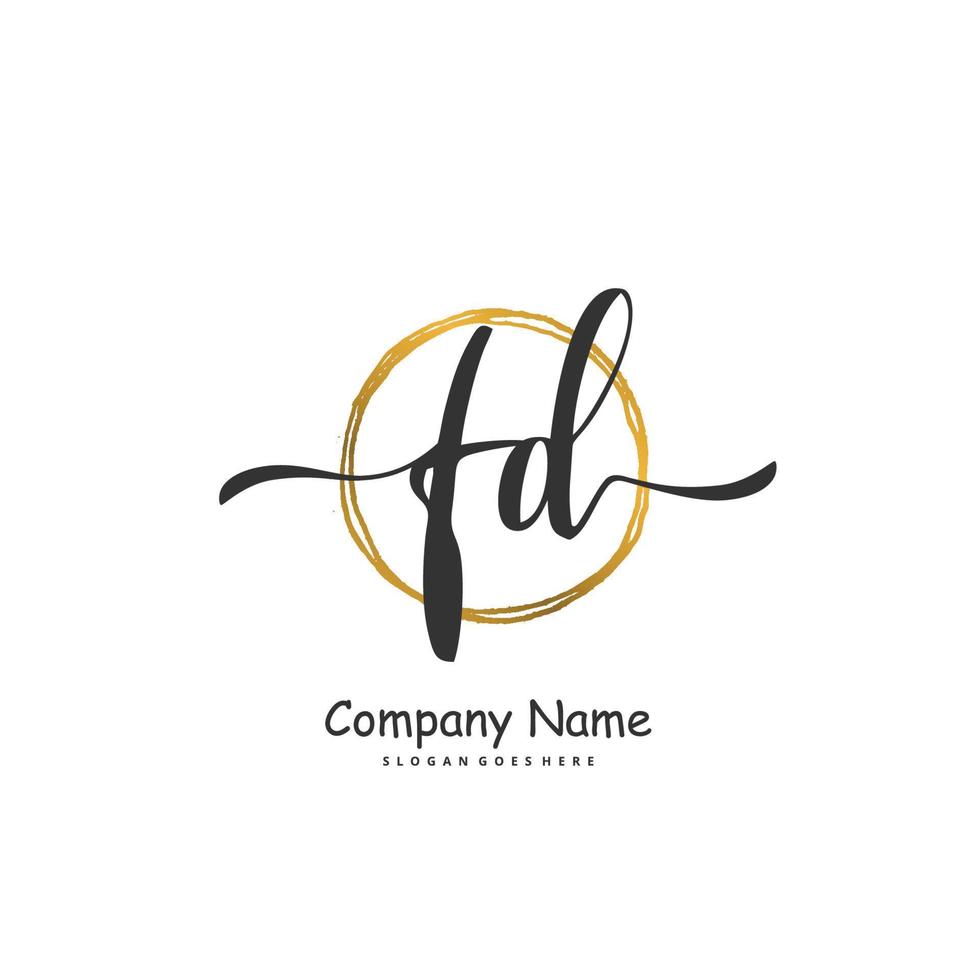 fd eerste handschrift en handtekening logo ontwerp met cirkel. mooi ontwerp handgeschreven logo voor mode, team, bruiloft, luxe logo. vector