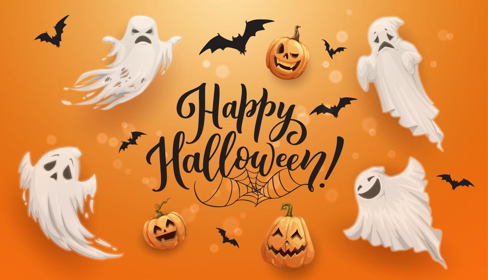 halloween vakantie poster met geesten en pompoenen vector