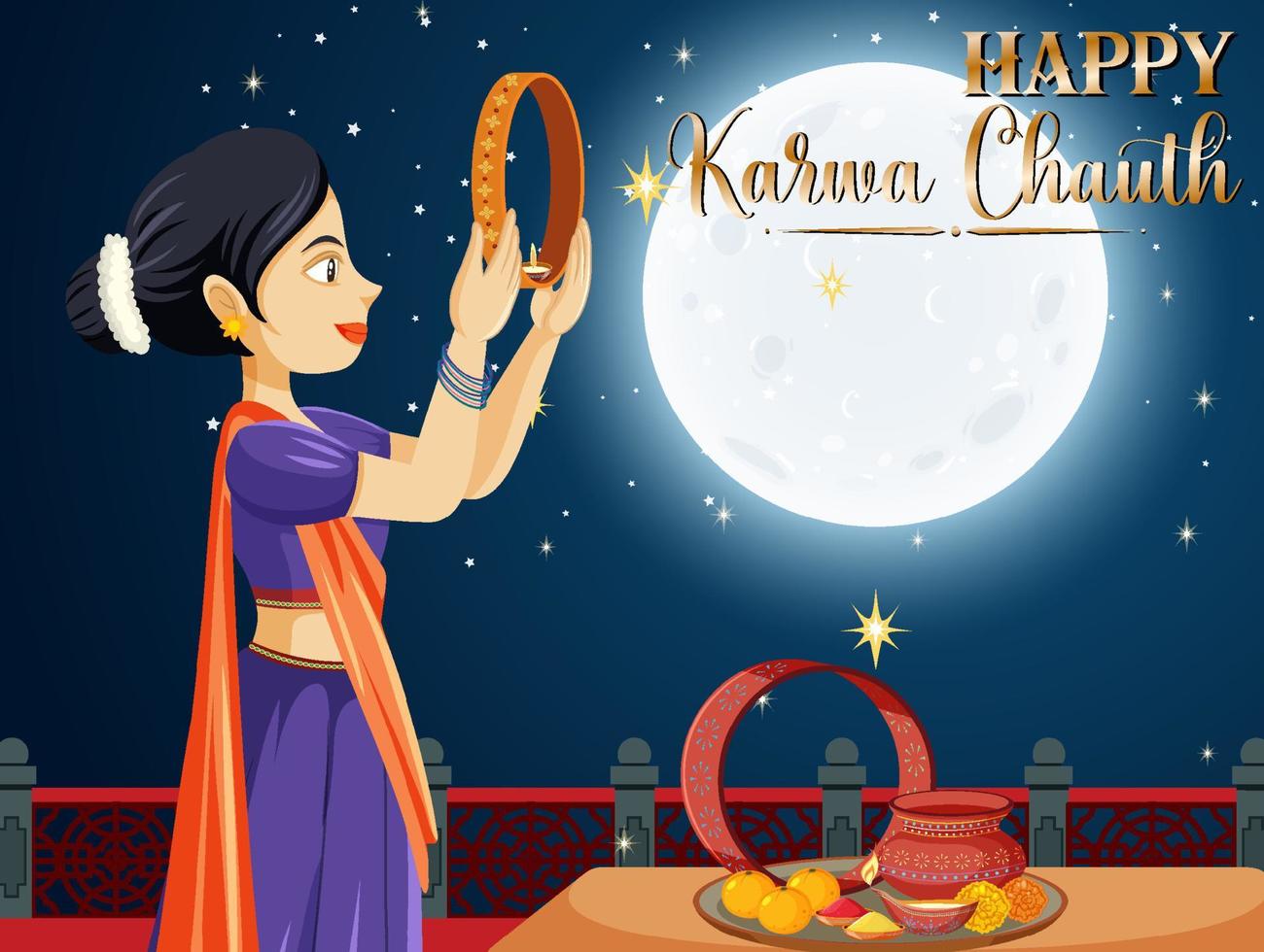 gelukkig karva chauth poster ontwerp vector