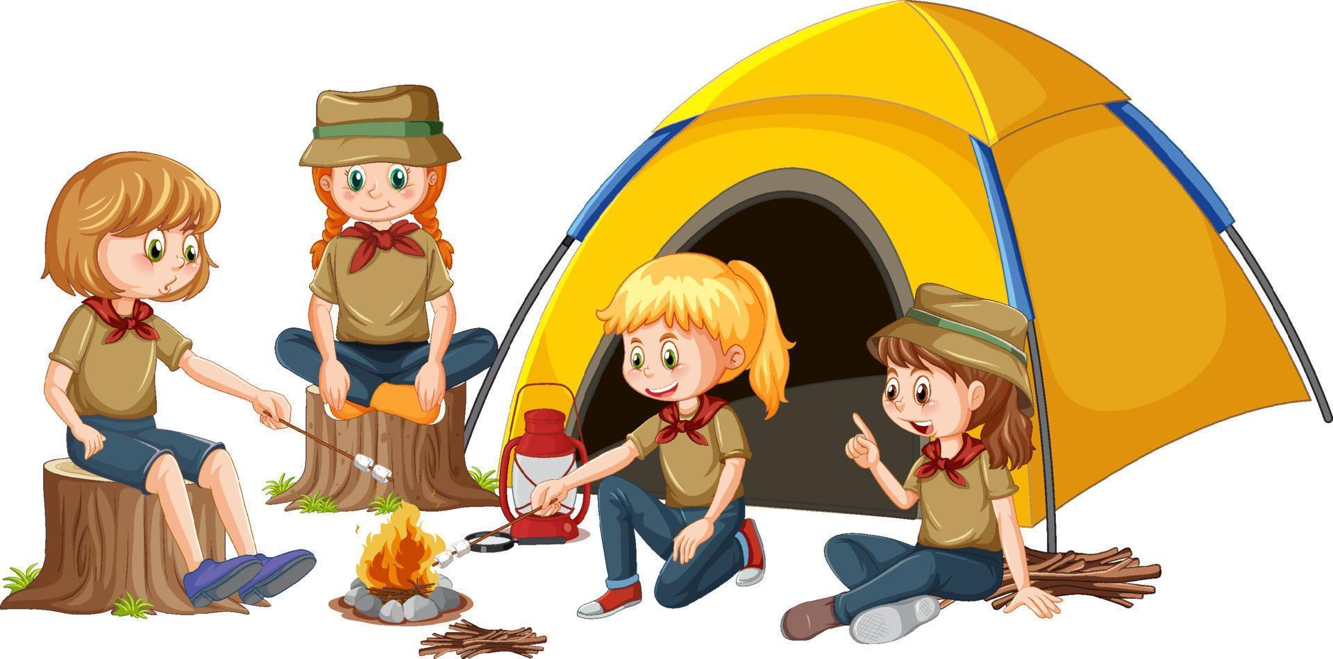 gelukkig kinderen Bij camping tent vector