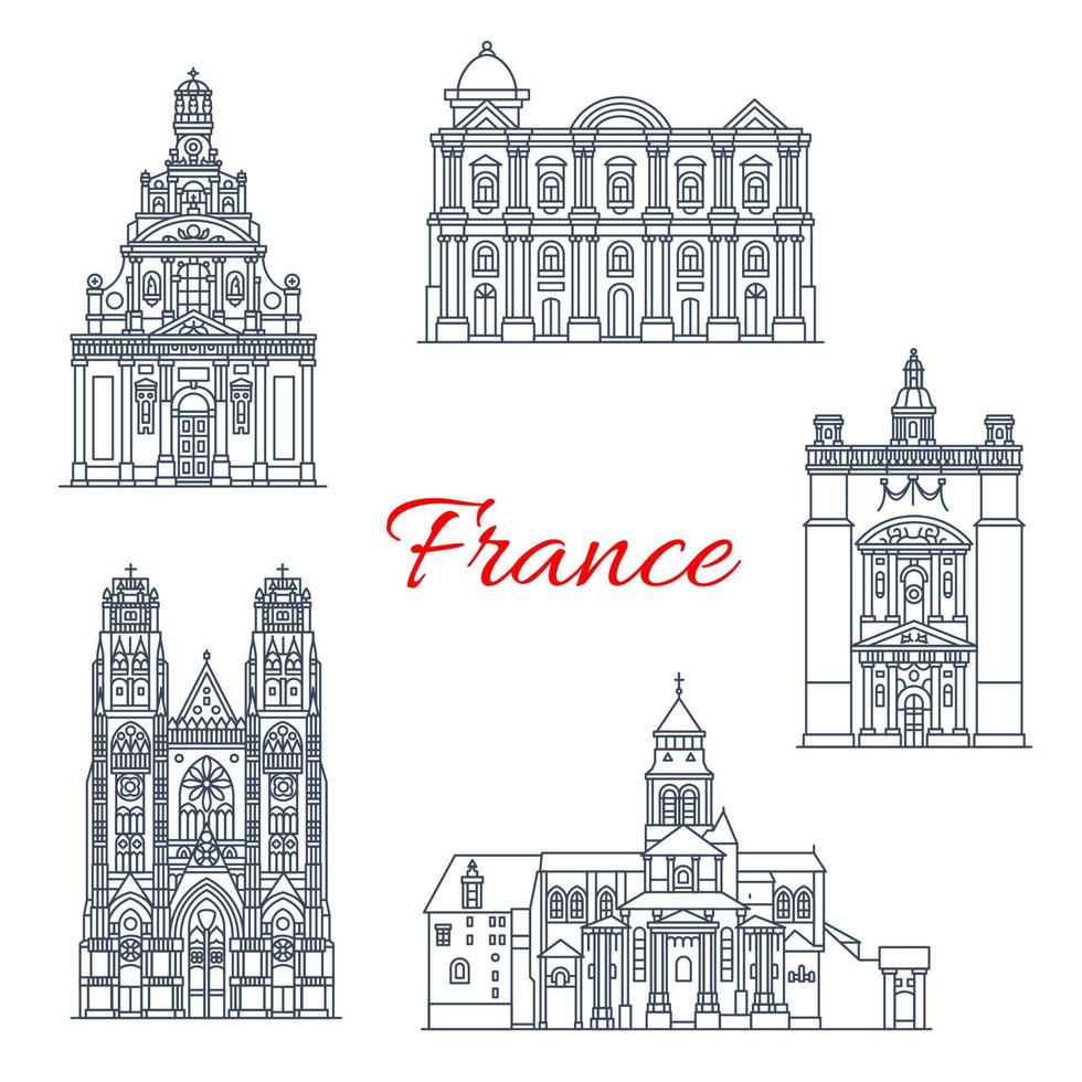 Frankrijk reizen oriëntatiepunten vector gebouwen pictogrammen