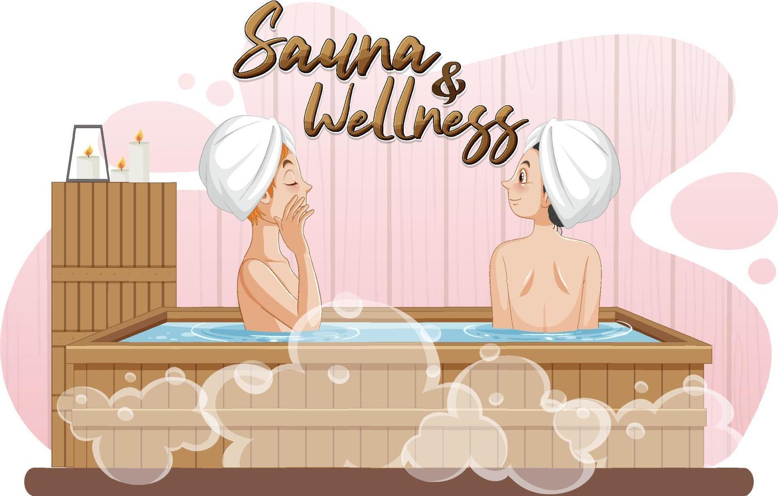 sauna en welzijn tekst ontwerp voor banier of poster vector