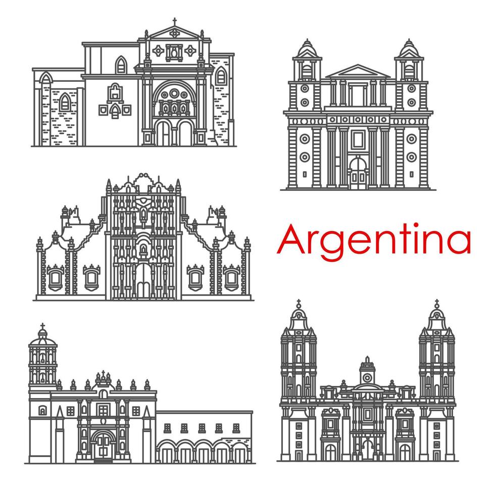 Argentinië oriëntatiepunten architectuur vector lijn pictogrammen