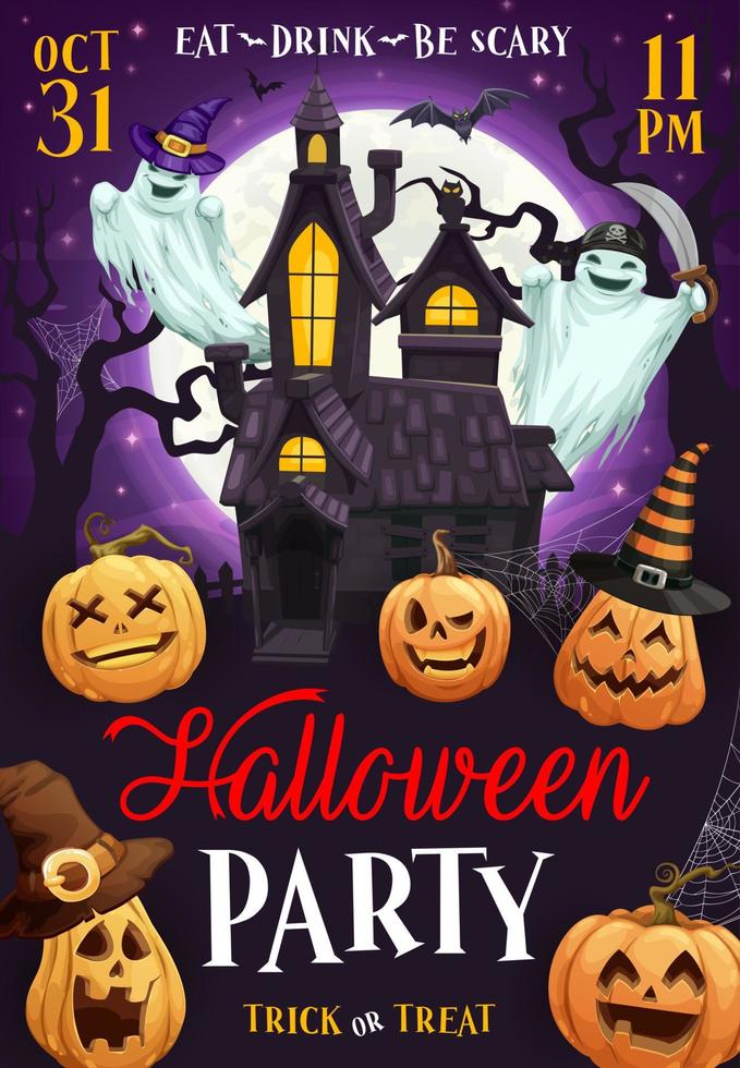 halloween folder met pompoen, geest en kasteel vector