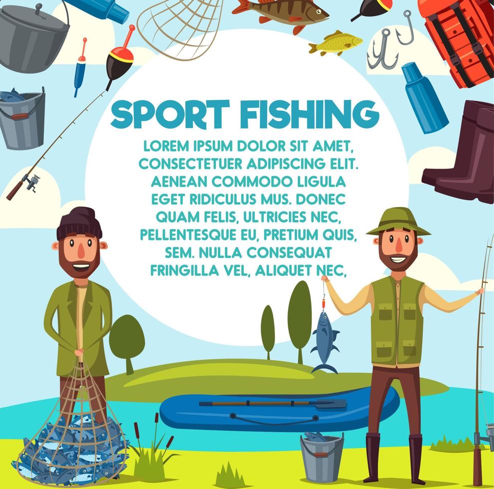 vector tekenfilm visser mannen met vis vangst en hengel
