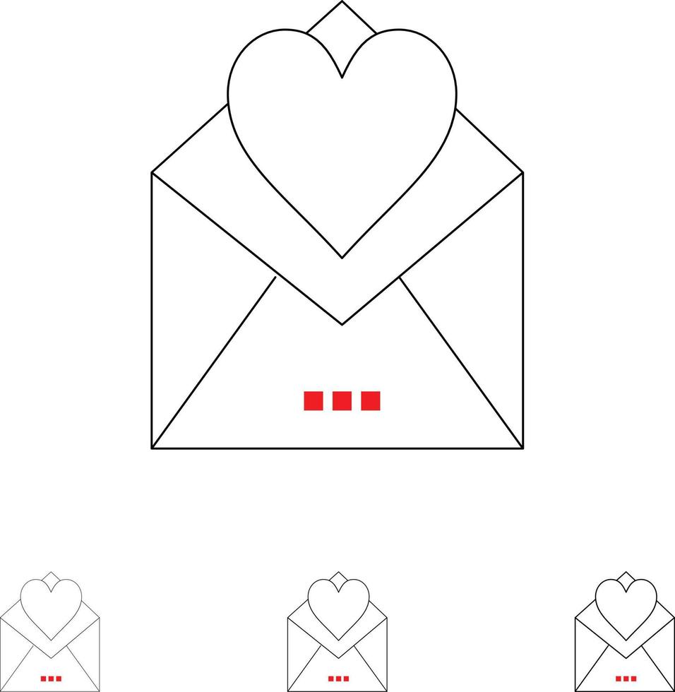 brief mail kaart liefde brief liefde stoutmoedig en dun zwart lijn icoon reeks vector