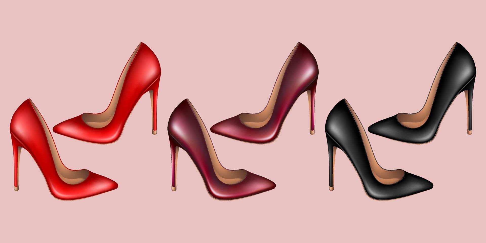 rood en zwart hoge hakken schoenen. geïsoleerd vector illustratie.